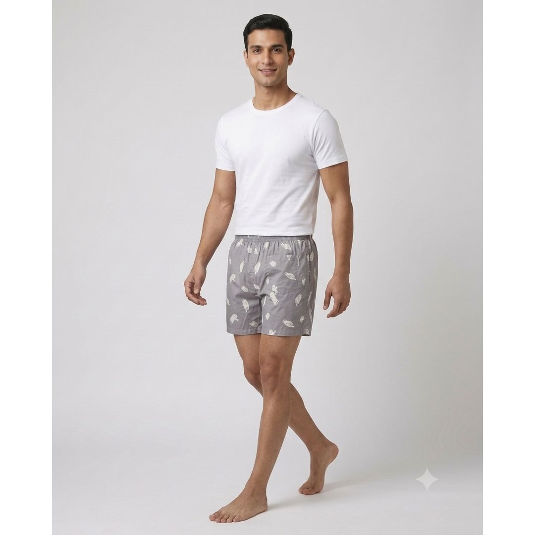 Quirky Doodle Print Lounge Shorts – Slate Grey
